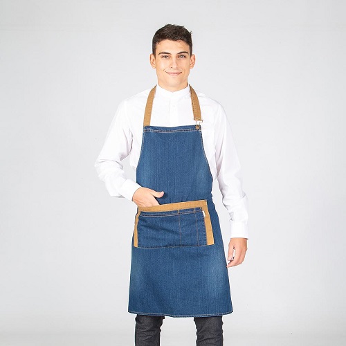 Delantal añil vaquero combinado mostaza
