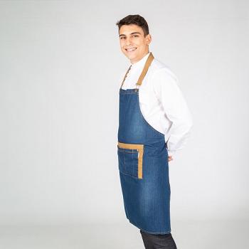Delantal añil vaquero combinado mostaza 1